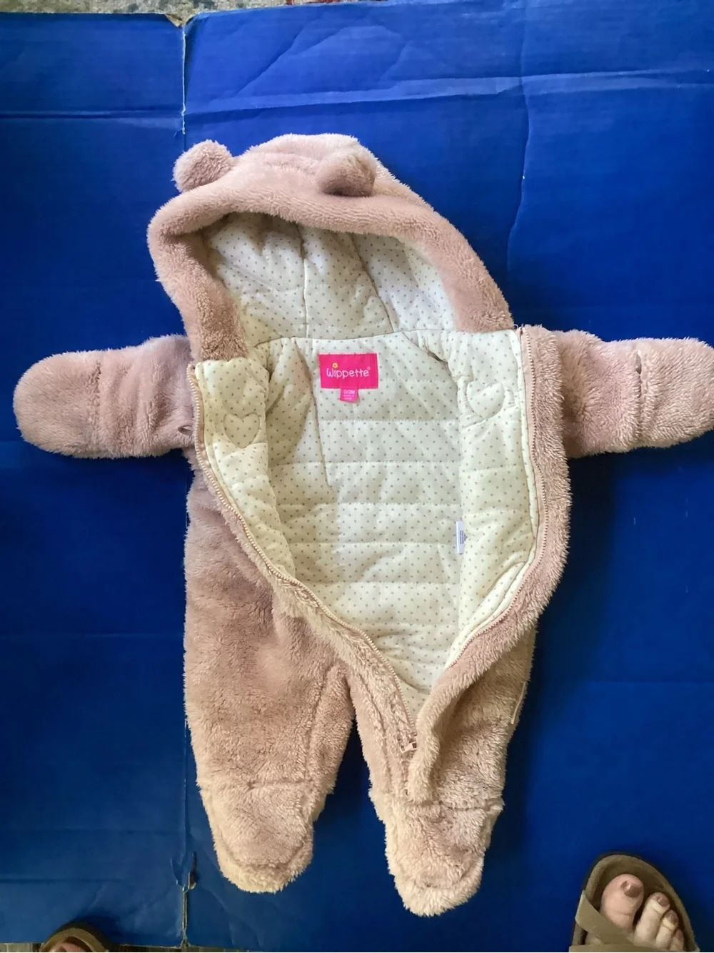 Wippette Plush Bear Hooded Footie in Light pink, size 0/3 months